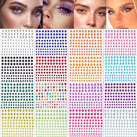 Ansiktsjuveler Glitter, Ansiktsrhinestone Havfrue Juveler Ansiktsklistremerker Sett, Selvklebende Krystall Regnbue Diamanter Øyne Ansikt Kropp 