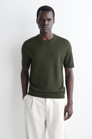 COS Men's Merino Wool Knitted T-Shirt in Green
