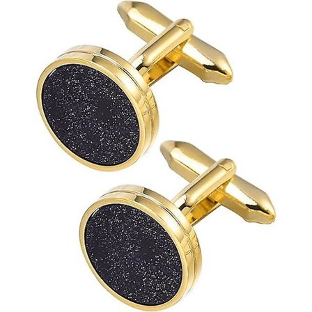 Runda svarta sandstens manschettknappar i presentask Manschettknappar Smycken för bröllop Business Skjorta Klänning Födelsedagspresent