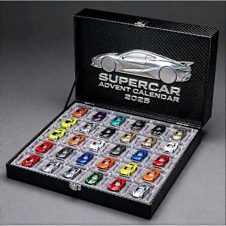 Julekalender 2025 - 24 dagers nedtellingskalender superbil Blind Box Akrylpynt, juletrepynt jul for barn (FMY)