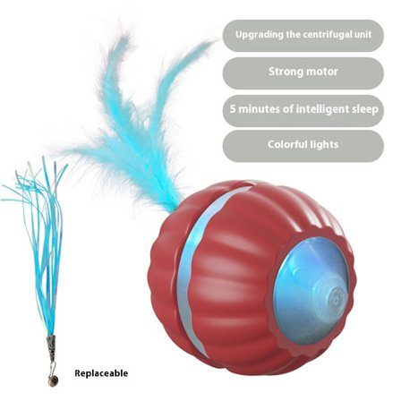 Legetøjsbolde til katte og hunde, interaktive, smarte med lyd, LED-lys og haletov (rød)