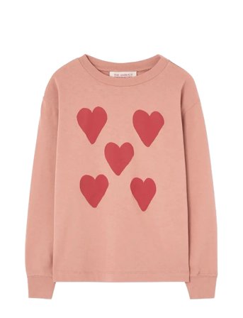 THE ANIMALS OBSERVATORY Hearts Coral Dof Lonf Sleeve T-Shirt - Pink - 14 Y
