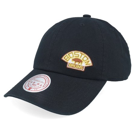 Mitchell & Ness - NHL Svart unconstructed Caps - Boston Bruins Micro Lefty Strapback Vintage Black Dad Cap @ Hatstore