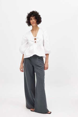 NA-KD Tie Front Puff Sleeve Blouse - Bluser - Hvid - EU 32