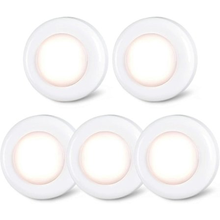 6 stk. Trykklys Mini Touch Press Spot Lights Innendørs Bærbare LED Stick on Puck Lights Batteridrevet for Under Skap