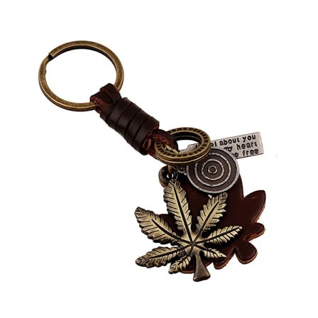 Nice Keyring in SteamPunk-style - cannabis plant