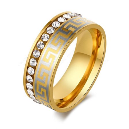 Rostfritt stål ring guldpläterad CZ