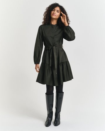 GANT Damen Langärmeliges Kleid aus Baumwollsatin (38) Grün