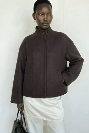 NA-KD Kort kappa med hög krage - Vårjackor - Brun - EU 42