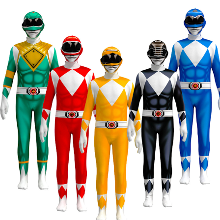 Power Rangers Mighty Morphin Vihreä Ranger -asu haalari lapsille juhliin green 150