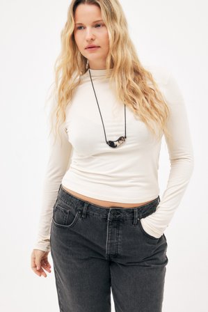 NA-KD Soft Line Funnel Neck Long Sleeve Top - Basic toppe - Råhvid - XL