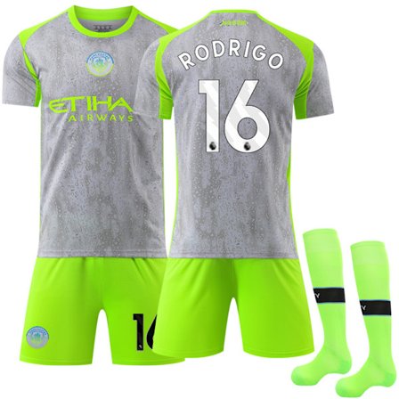 25-26 Manchester City F.C. Bortedrakt 2 NO.16 RODRIGO Sett Barn Voksen Fotballutstyr med Sokker NO.16