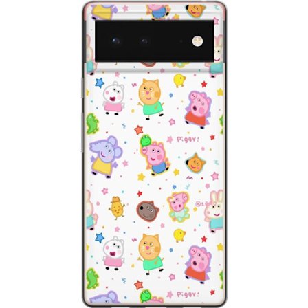 Kompatibel Mobilcover til Google Pixel 6 Farverige tegneserie dyrekarakterer i en legende stil med stjerner og prikker på en lys baggrund