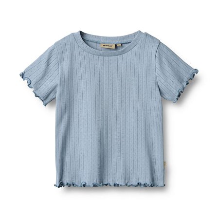 WHEAT Rib T-Shirt Short Sleeve Irene Morning Sky Str 116/6 år, Tøj & Bolig, Børnetøj, Børneundertrøjer