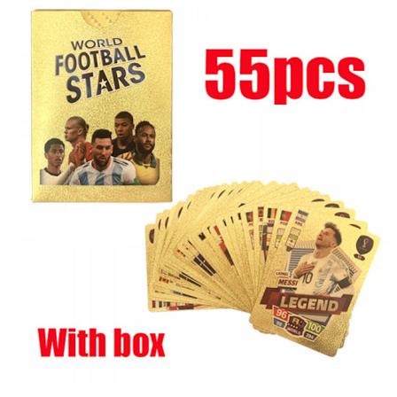 55 tilfeldige fotballstjernekort med gullfolie fra VM i Europa og Amerika