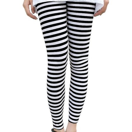 Ankellange, tettsittende leggings for kvinner - Svarte og hvite horisontalt stripete bukser tights