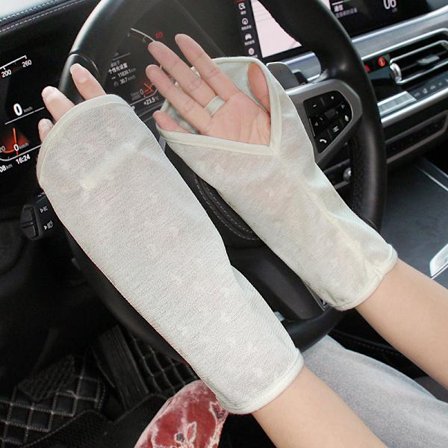 Sommarsolskyddshandskar för kvinnor, för bilkörning och cykling, tunna bomulls andningsbara korta, exponerade fingrar UV-skydd