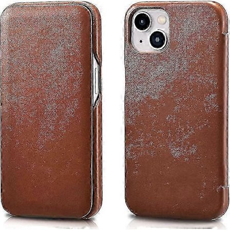 Läderfodral Kompatibelt med Iphone 13 Mini Vintage Stil Äkta Läder Flip Fodral Design Inbyggd Magnetisk Stängning Brun