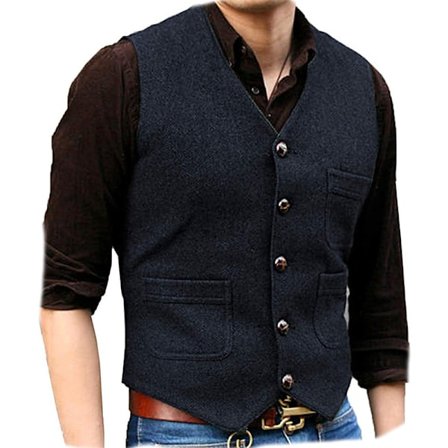 Herre Vintage Tweed Vest V-Hals Casual Ull Vest