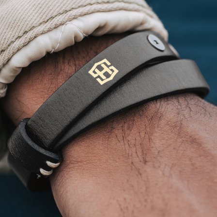 Braccialetto in pelle nera Jackson per uomini - Bracciali in pelle