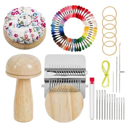 Strikke Lappesæt Væveværktøj Forsyninger med 14 Kroge 14 Nåle 50 Farver Tråd Lappe Reparations Vævesæt til Begyndere