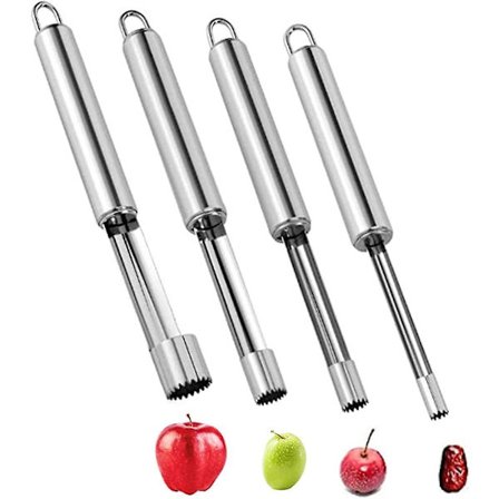 Profesjonell eplekjernefjerner i rustfritt stål, epleurtager i rustfritt stål for epler og pærer, hjem og kjøkken med taggete blad (4 deler) (FMY)