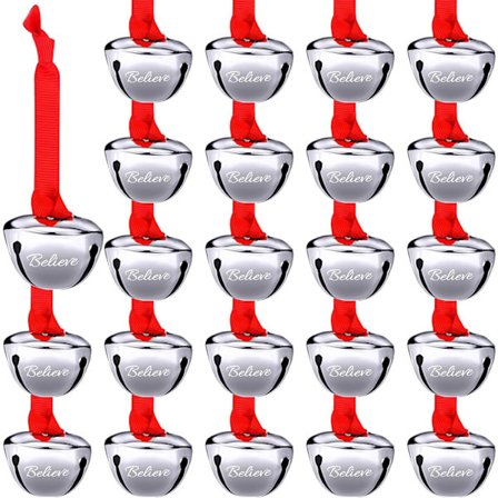 30 Stk. Believe Klokke Ornament til Juletræ, Slædeklokke med Bånd, Julefrokost Dekoration til Hjemmet, 1,5 Tommer