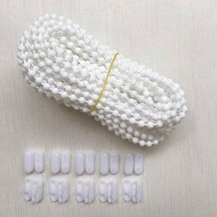 (10 meter) med 10 forbindelsesstykker til rullegardiner, kuglekæde, lodrette gardinsnore, reservedele, reparationsudstyr - Glad