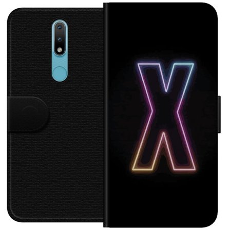 Yhteensopiva Lompakkokotelo Nokia Nokia 2.4 Neonkirjain X voimakkaissa väri vaihteluissa mustaa taustaa vasten, voimakas typografinen suunnittelu sel