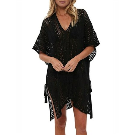 Baddräktsöverdrag för Kvinnor Virkad Ärmlös Tunika V-ringad Bikini Strandkläder Genomskinliga Baddräktsöverdrag
