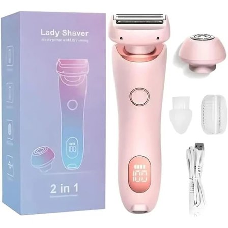 2-i-1 Elektrisk barbermaskine til kvinder, våd og tør, smertefri med LED-display, pink, one size