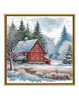 Broderikit Tavla Den Röda Stugan i Snön - AVA Stitch