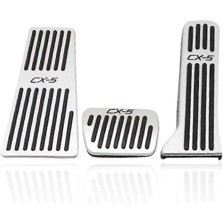 3 st Halkfria Aluminium Pedaler för Broms, Gas och Accelerator, Pedalöverdrag, Pedalset utan Borrning för Mazda CX-5 2013-2022 (Silver)