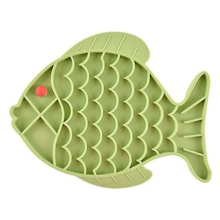 Antiklæbende silikoneskål til hunde og katte - Langsom fodring fisk grøn
