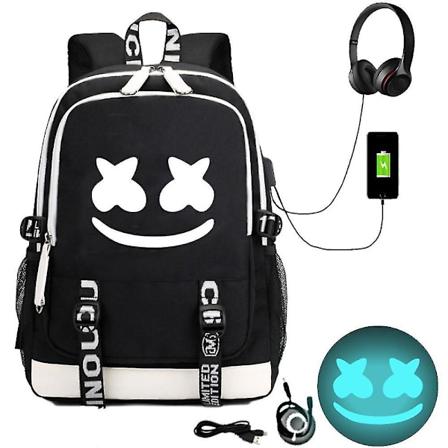Marshmello Ryggsekk USB-Lader Stor Kapasitet Student Skoleveske Color-3