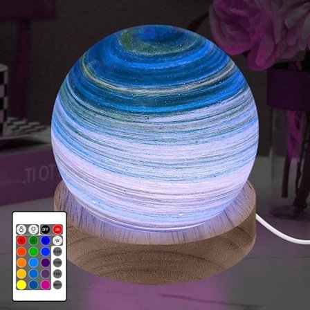 RGB 16-farvet Planet Glaskugle Natlampe, Dæmpbar USB Astronomisk Lampe med Fjernbetjening (8cm)