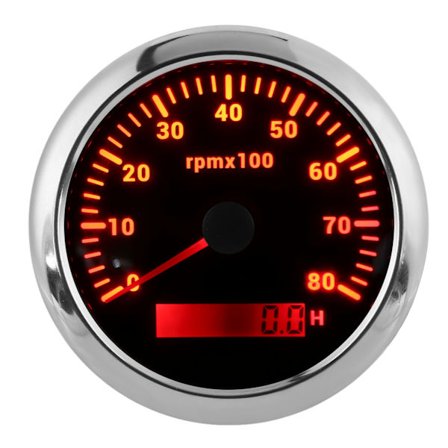 85mm 0-8000 RPM Omdrejningstæller 7 Farver Baggrundsbelysning IP67 Vandtæt Marine RV 9-32V Sort