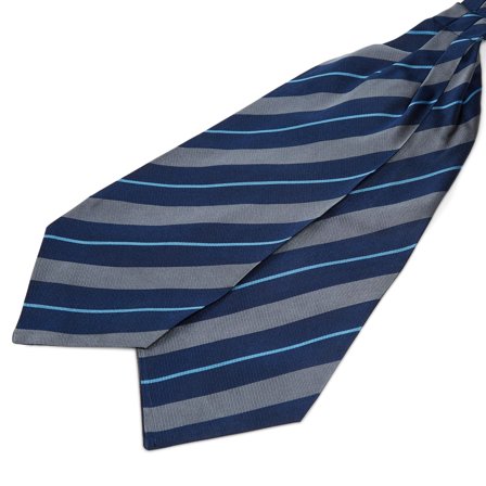 Corbatón de seda azul marino con rayas grises y azules para hombres - Corbatones / Pañuelos Ascot