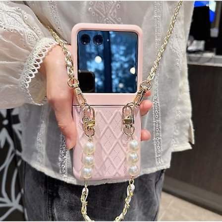 Crossbody-fodral för Motorola Razr 40 Ultra med pärlband, hårt PC-skal, kompatibelt med Motorola Razr 40 Ultra