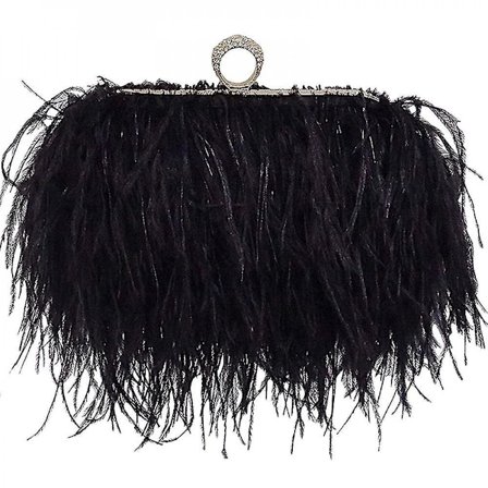 Women Feather Evening Clutch Purse Shoulder Crossbody Bag Handbags With 2 Removable Chain