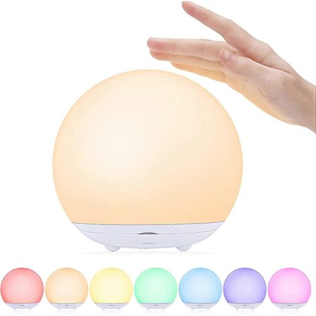 Nattlampe for barn, USB-oppladbar sengelampe, baby nattlampe med gradvis dimbart varmt lys og 7 fargelys, berørings- og bryterfunksjon og timer for 
