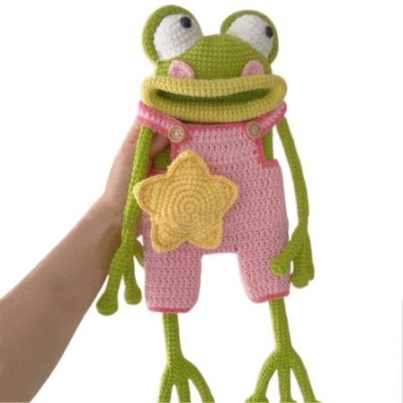 Hæklet Frø Taske DIY Kit - Grim Sød Stor Mund Frø Meme Hækle Håndværksmateriale Pakke