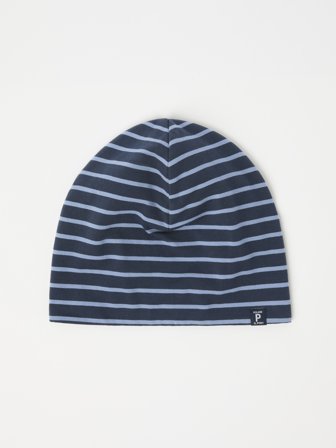 Polarn O. Pyret - Striped jersey beanie with fleece lining - 48|50 - Childrenswear - blue