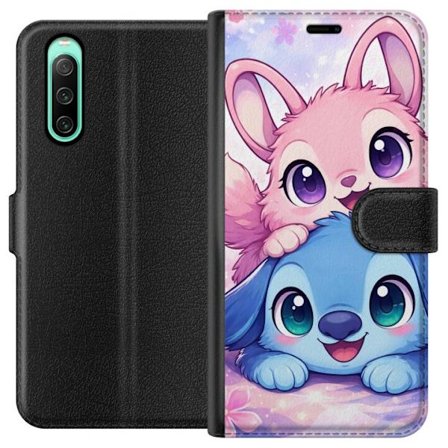 Kompatibel Tegnebogsetui til Sony Sony Xperia 10 IV Sød kawaii illustration med pink og blå fantasidyr, store øjne og bløde farver perfekt til bø