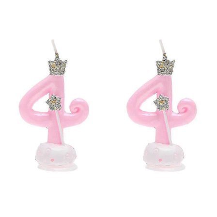 2 stk. Festkake Lys Bursdag Digitale Lys Små Krone Dekorerte Lys For Dekorasjon Nummer 4 Krone Design (rosa)