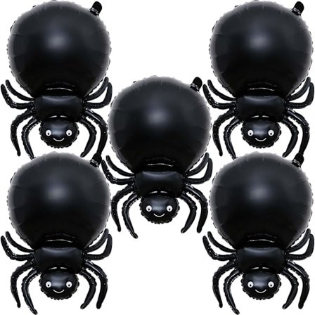 5 stk. Edderkoppfolie-ballonger, Ballonger, Store Svarte Edderkoppballonger, Svarte Edderkopper, Folie-ballonger, Edderkoppballonger