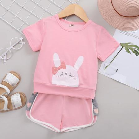Baby Girl Sommar Set Påsk Kostym Tecknad Kanin Print Kort Sle