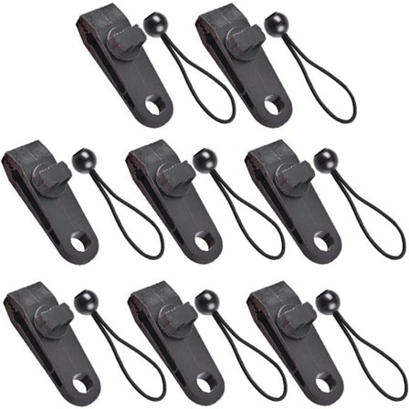 Presenningsklemmer og strikk med kule 10-pakning – Kraftig, for telt/bannere (Svart)
