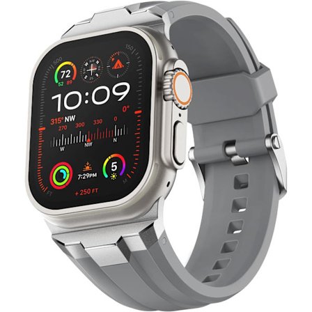 Apple Watch-armband 49 mm 45 mm 44 mm 42 mm, silikonarmband med 316L rostfria stålfästen för iWatch Series 9 8 7 6 5 4 3 2 1 Ultra (grå)