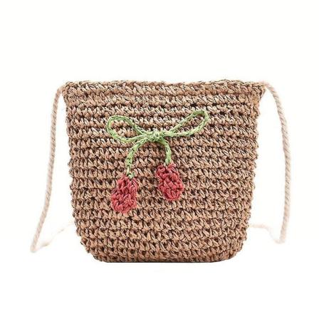 Mode Damväska Vävd Cherry Shoulder Crossbody Casual Dam Dragkedja Liten handväska Vävda handväskor